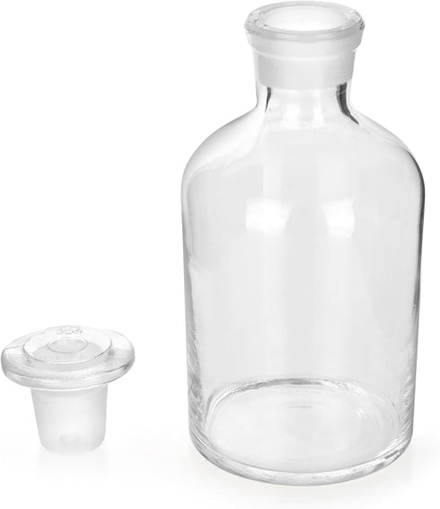 250ml Glass Reagent Bottle, Narrow Mouth Borosilicate Glass with Standard Ground Glass Stopper, Clear