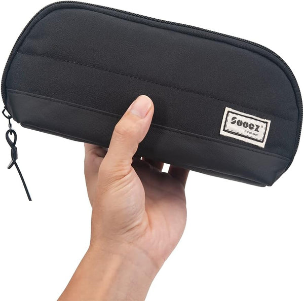 Sooez Wide-Opening Pencil Pen Case, Lightweight & Spacious Zipper Stationery Bag, Aesthetic Supply, Black