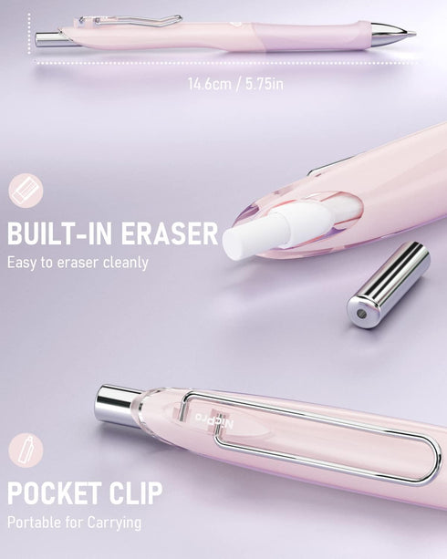 Nicpro 6PCS Pastel Mechanical Pencil Set - 0.7 mm Cute Pencils with Comfort Grip, Lead Refill & Erasers