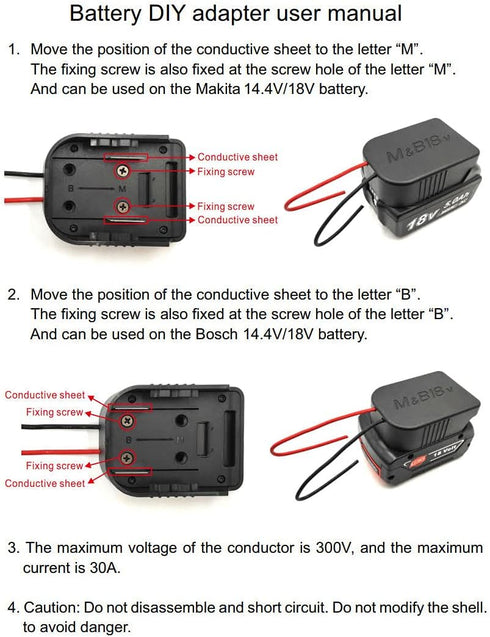 Power Wheels Adapter for Bosch/Makita 18V 14.4V Battery Power Mount Connector with 12 AWG Wires