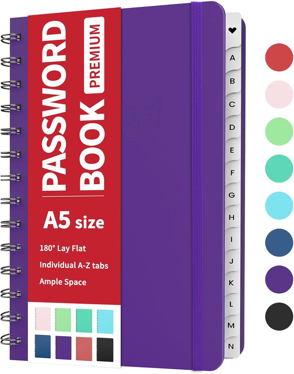Forvencer Password Book, 5.3"x7.6", Medium Size, Spiral Password Keeper, Cute Organizer Logbook for Home Office, Purple