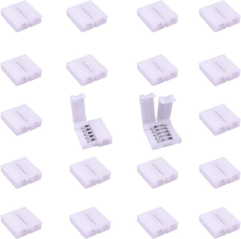 20pcs RGBW LED Strip Connector 5 Pin 12mm Wide RGBW 5050 Tape Connector, 5-Conductor Snap Down Rope Connector.
