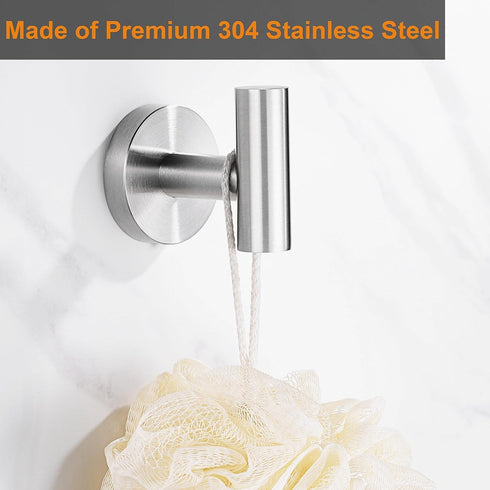 304 Closet Nickel,6Pack Nolimas Bathroom Towel Hooks SUS Stainless Steel Coat Hook Round Clothes Towel Coat Robe Hook