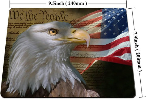 Smooffly Bald Eagle on American Flag Mouse Pad, Vintage USA Flag Design