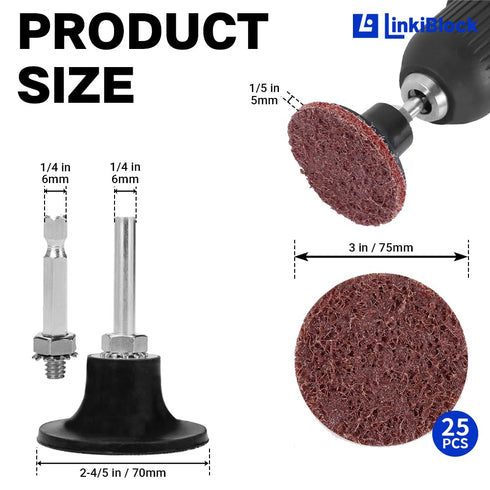 Linkiblock 25Pcs 3 inch Medium Abrasive Nylon Surface Conditioning Quick Change Sanding Discs R-Type with Adapter