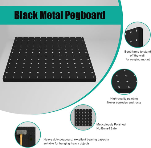 4 Pack Metal Pegboard Panels, Black Wall Organizer with Bent Frame for Heavy Duty Home Storage