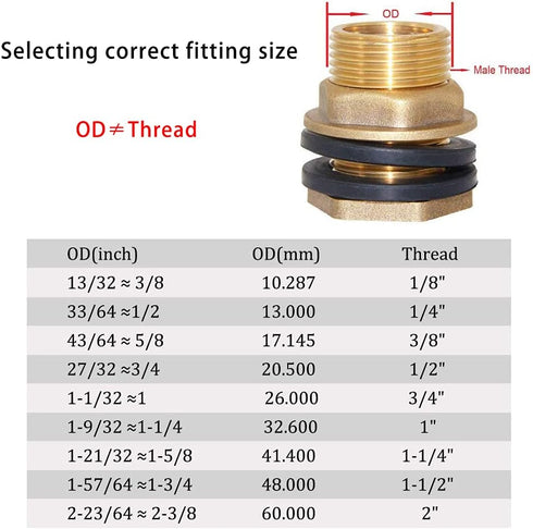 Joywayus 3/8" Female to 1/2" Male Solid Brass Water Tank Connector, Bulkhead Fitting with 2 Rubber Rings