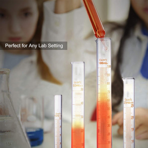 Lab Glassware Set, 5pcs Thick Glass Graduated Beaker, 4pcs Glass Measuring Cylinder, Pipettes, Stirring Rods, Cleaning