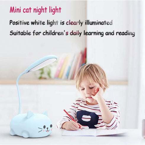 Mini Cat Night Light, LED Desk Lamp for Kids, Cute Foldable USB Rechargeable Reading Light for Bedroom Study (Pink)