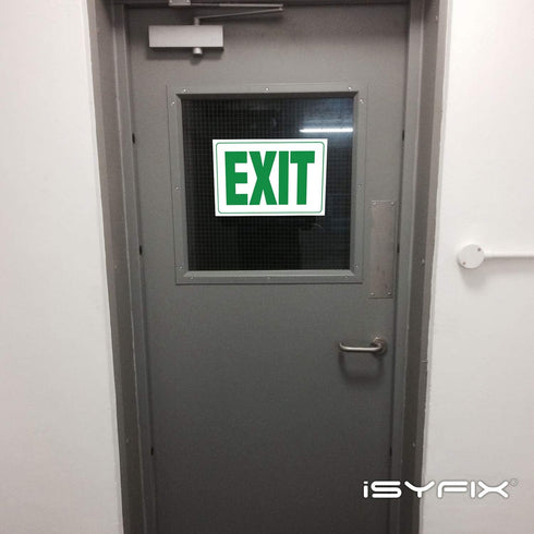 iSYFIX Exit Signs Stickers, 2 Pack, 10x7 Inch, Premium Self-Adhesive Vinyl for Indoor and Outdoor