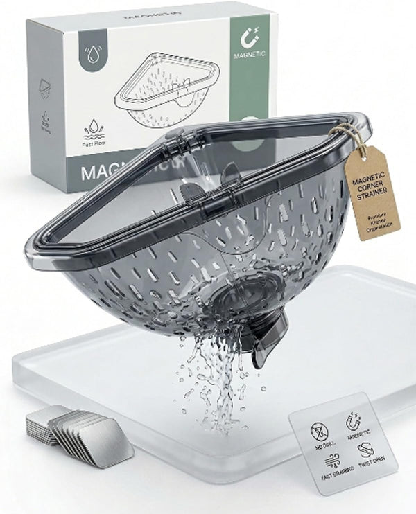 Corner Strainer for Kitchen Sink, Magnetic Triangle Sink Strainer Drying Rack, Drain