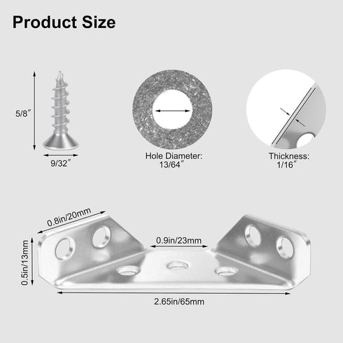 VEESON 12 Pack 84 Universal Stainless Steel Furniture Corner Connectors with Screws Heavy Duty Triangular Brackets
