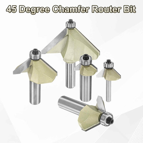 45 1/2 Inch 5/16" HARFINGTON Degree Chamfer Router Bit Shank Cutting Edge Carbide Tip with Bearing for Woodworking