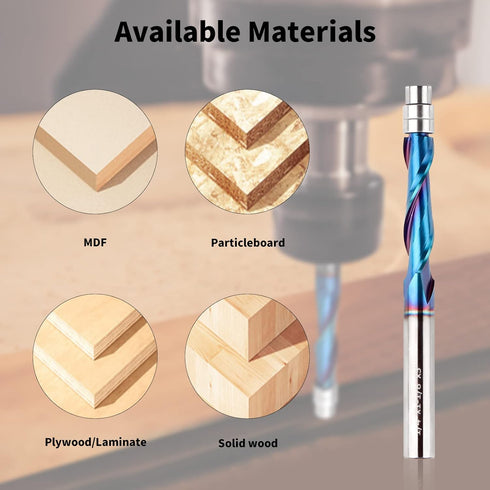 EANOSIC 1/4 Inch (1/4" Upcut Spiral Flush Trim Router Bit, Shank Solid Carbide Flush Trim Router Bits Spiral with Nano