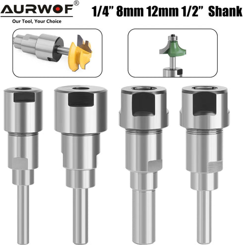 Waningmoto 1/4", 8mm, 12mm, 1/2" Machine(1/2") Shank Extension & Adapter for Trim Router and Milling