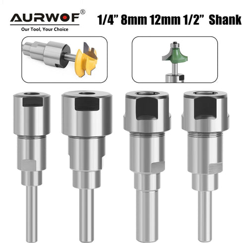 HMVFXBUDK 1/4", 8mm, 12mm, 1/2" Machine(6mm 8mm) Shank Extension & Adapter for Trim Router and Milling