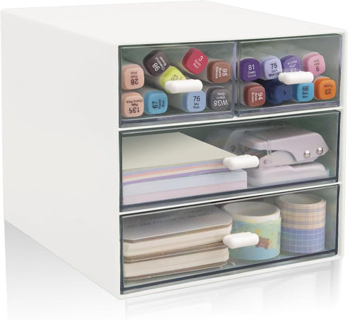 Desk Organizer with Drawer, Office Storage Box with 4 Acrylic Drawers for Desktop, Dressing Table, Home