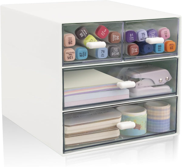Desk Organizer with Drawer, Office Storage Box with 4 Acrylic Drawers for Desktop, Dressing Table, Home