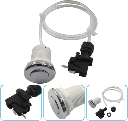Kyuionty 1M Hot Tub Air Switch Kit, Polished Chrome Push Air Button Switch Jetted Whirlpool Jet Bath Tub, On Off Switch