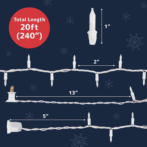 100-Count 20 PREXTEX Ultra Bright Christmas Lights - ft Clear StringLights on White Wire - Incandescent Xmas TreeLights