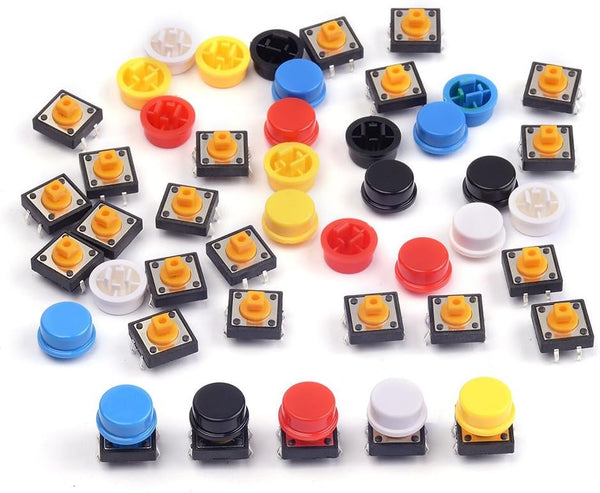 25Pcs Momentary Tact Tactile Push Button Switch 12x12x7.3mm Micro Switch 4 Pins SMD PCB with Cap for Arduino (Pack of