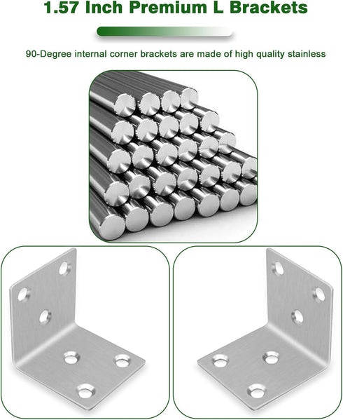 40PCS 1.5'' Brackets,304 90 Shelf(Silver,1.5X1.5X0.08IN) Metal Angle Stainless Steel Heavy Duty Angle Bracket