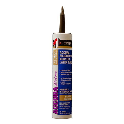 Accura Siliconized Acrylic Latex Caulk, 10.0 fl oz, Brown