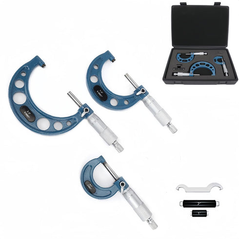 0-3" Outside Micrometer Set - Premium Precision Machinist Tools with 0.0001" Accuracy, 3Pcs