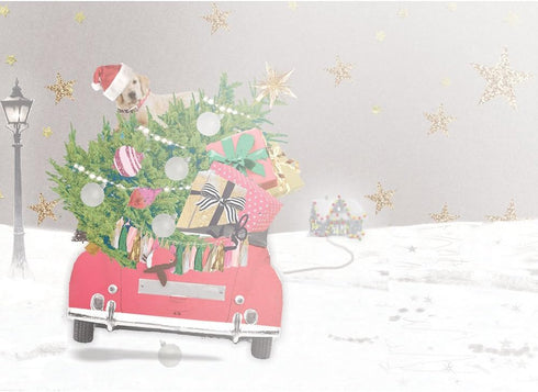 Tree-Free Greetings Holiday Greeting Cards - Lab Golden Retriever Christmas, Vintage Brown Recycled Paper, 10-Pack