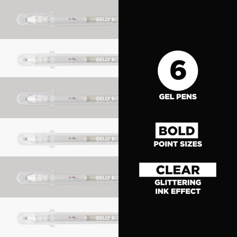 SAKURA Gelly Roll Stardust Clear Glitter Gel Pens - 6 Pack Bold Point Ink for Lettering, Drawing, Invitations &