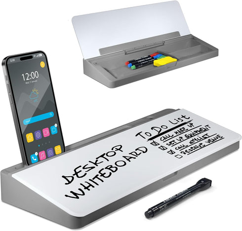 Glass Dry Erase Whiteboard Desktop Pad, 4 Markers & 1 Eraser, Desk Computer Buddy for Home Office & Studying