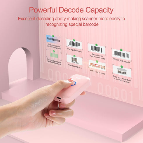 Eyoyo Mini 1D Bluetooth Barcode Scanner, 3-in-1 Portable Barcode Reader for Windows, Android, iOS (Pink)