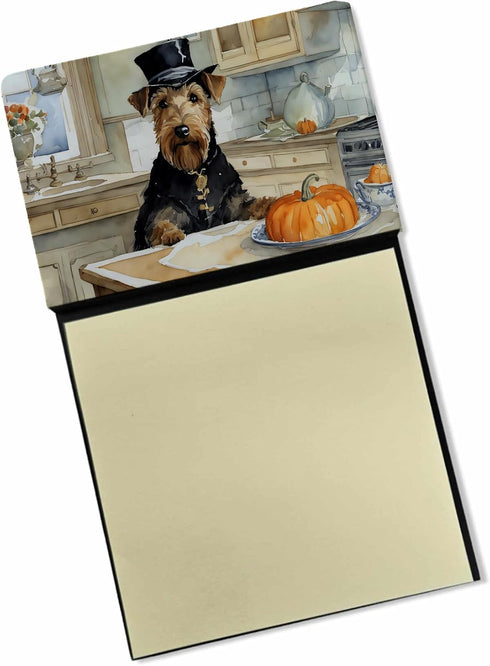 Caroline's Treasures Airedale Terrier Fall Kitchen Pumpkins Sticky Note Holder, Refillable Dispenser, Memo Pads