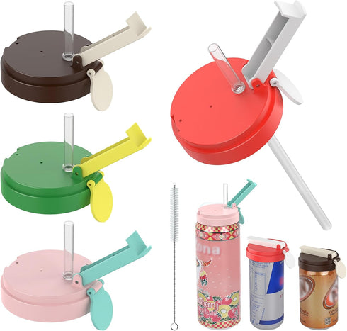 4 Pack Soda Can Lids with Straw, 4 Color Can Covers for