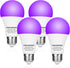 FAGUANGAO 9W A19 UV Blacklight Bulb, 75W Equivalent, E26 Medium Base, 120V UVA 390-400nm, 4 Pack for Parties