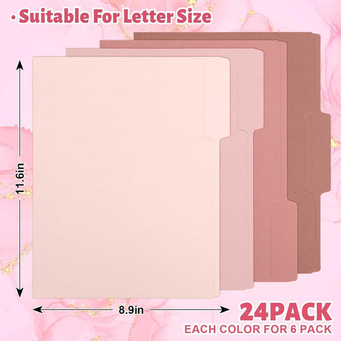 Whaline 24 Pack Dusty Pink File Folders, Letter Size, 4 Colors Gradient Pink with 1/3 Cut Tab
