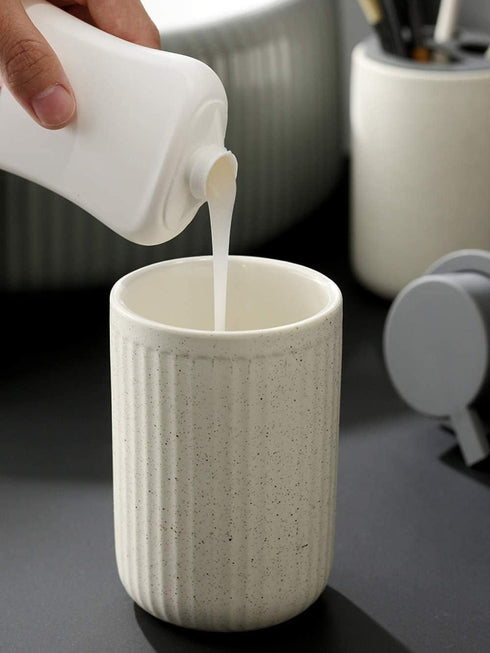 GRDDBZA Art Soap Dispenser for Bathroom Kitchen Hotel, Refillable Ceramic Stripe Matte Lotions Dispensing Bottle