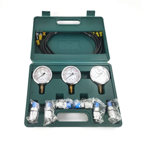 Shkalacar Hydraulic Pressure Test Kit, 25/40/60MPa, 3 Gauges, 6 Test Couplings for Excavator Machinery