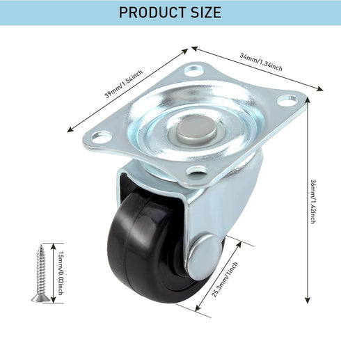 HOWDIA 1-inch Dia Swivel Single Wheel Rubber Caster Wheels - 8 Pack for Furniture, Small Trolley Wheels