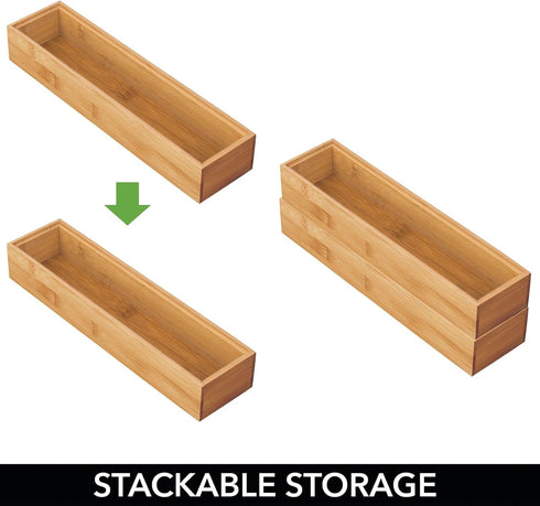 mDesign Slim Wooden Bamboo Drawer Organizer, 12" Long Stackable Storage Box for Desk Drawers and Cabinets