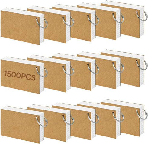 Wenscis 1500 Pcs White Index Cards with Rings, 3x5 Inch Flash Cards Bulk