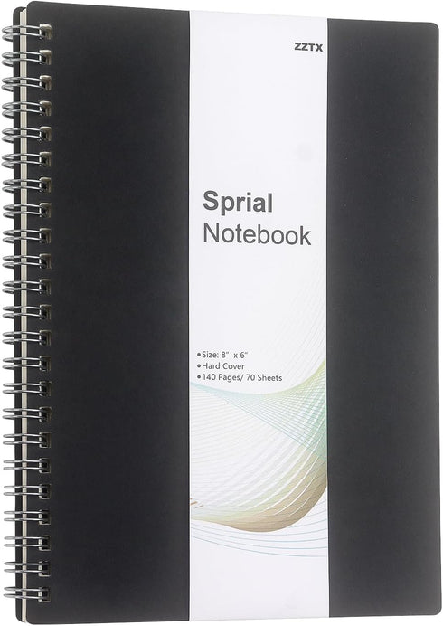 ZZTX Spiral Notebook Kraft Soft Cover, College Ruled Memo Diary Planner, 140 Pages/70 Sheets, 8 x 6 inch, 1 Pack (Black)
