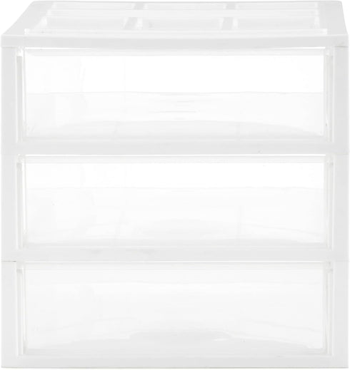Gracious Living 3 Drawer Desktop Organizer, Craft Storage with Organization Lid for Office Supplies, White/Clear