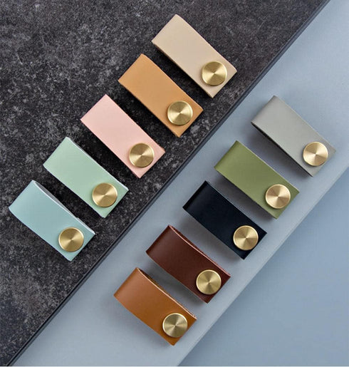 PuLaif Handle,4Pcs Furniture Leather Handles,Cabinet Single Hole Top Layer Leather Handle Wardrobe Shoe Cabinet Door