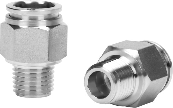 Push to Connect Fitting - 304 Stainless Steel Male Straight 1/2" Tube OD x 1/4" NPT