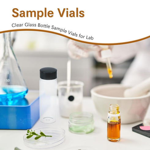 30ML (1oz) Clear Glass Vials, 30ml Borosilicate Glass Empty Vials with Caps, Black Screw Caps, Pack of 20, 27.5x84mm