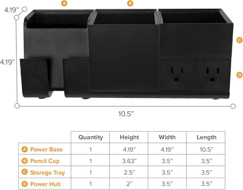 Bostitch Office Konnect Desk Organizer and Charging Station, 2 USB Ports & 2 Plugs for Phones and Tablets, Black