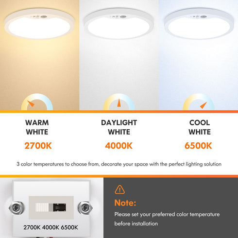 2 Pack 2700K/4000K/6500K 7 Inch 15W Closet Non-Dimmable Brightever Motion Sensor Ceiling Light Wired, Small LED Flush