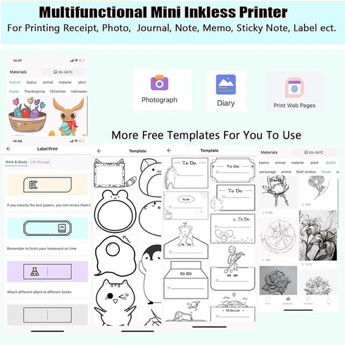 Mini Pocket Bluetooth Printer - Portable Thermal Printer with 13 Roll Papers for Journal/DIY