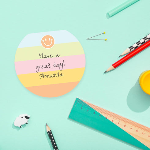 Gotcha Covered Smiley Face Sticky Note Pad Assortment - Set of 3 Round Flat Top Happy Note Pads, 3.5" Retro Rainbow, 50